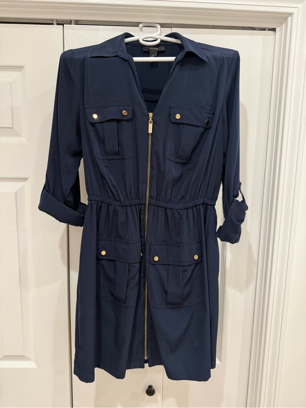 Alfani Navy Zip-Front Utility Midi Dress